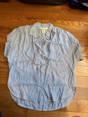 Relaxed Light Blue Stripe Button-Up Blouse